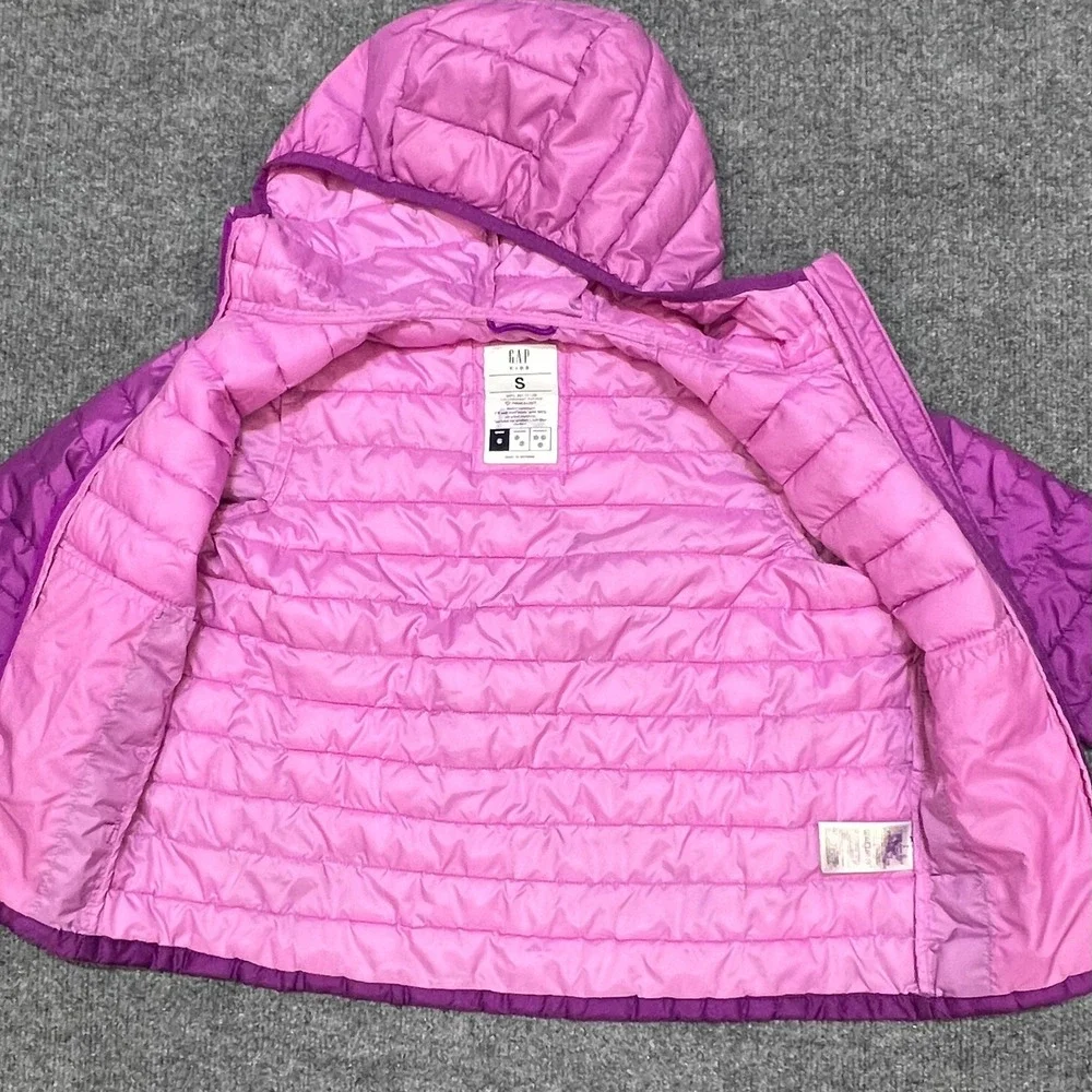 Gap Kids Girls Small Pink Purple Ombre Primaloft Puffer Jacket Hooded Coat